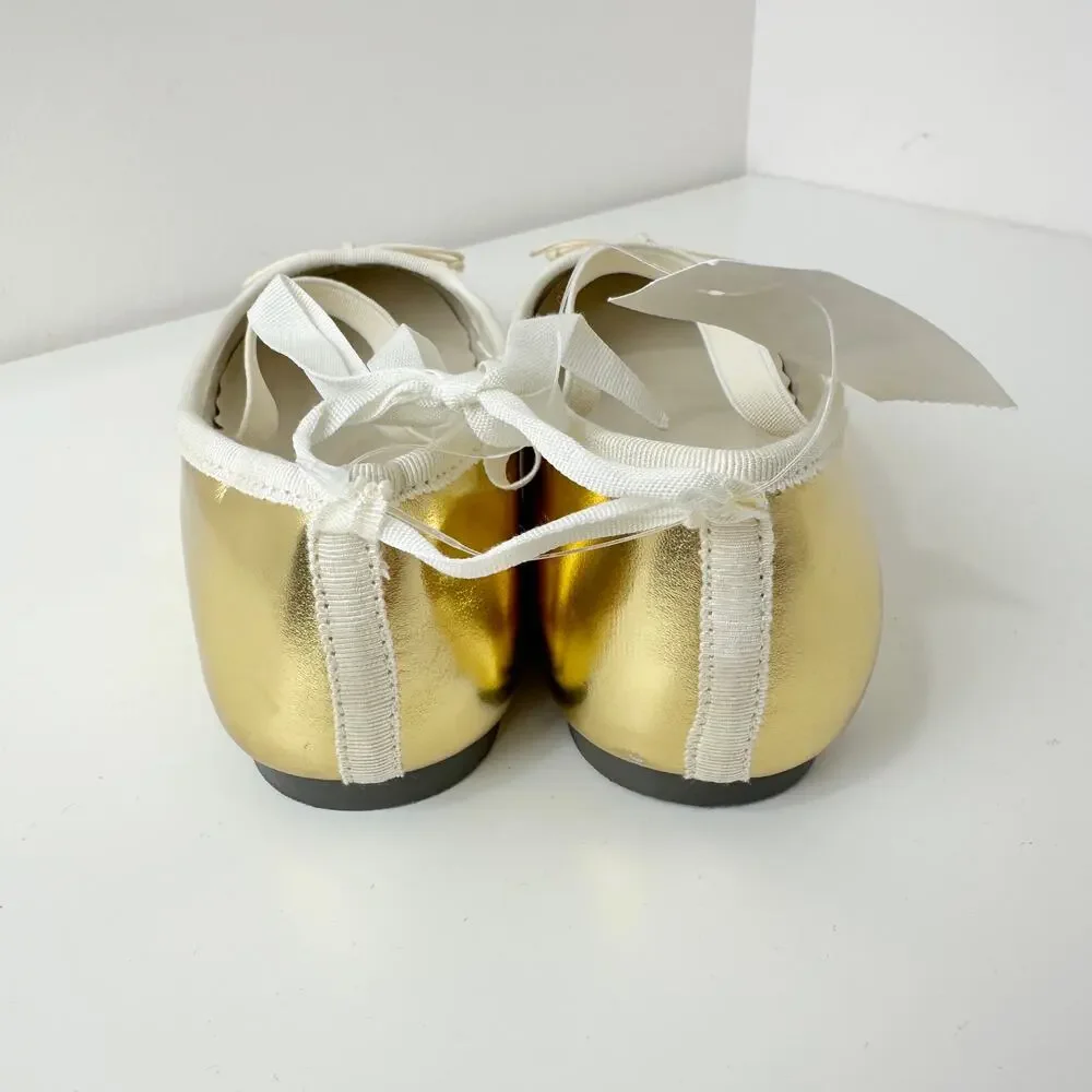 J.Crew Crewcuts Girls Strappy Ballet Flats Golden Honey Metallic Party K3 NWT